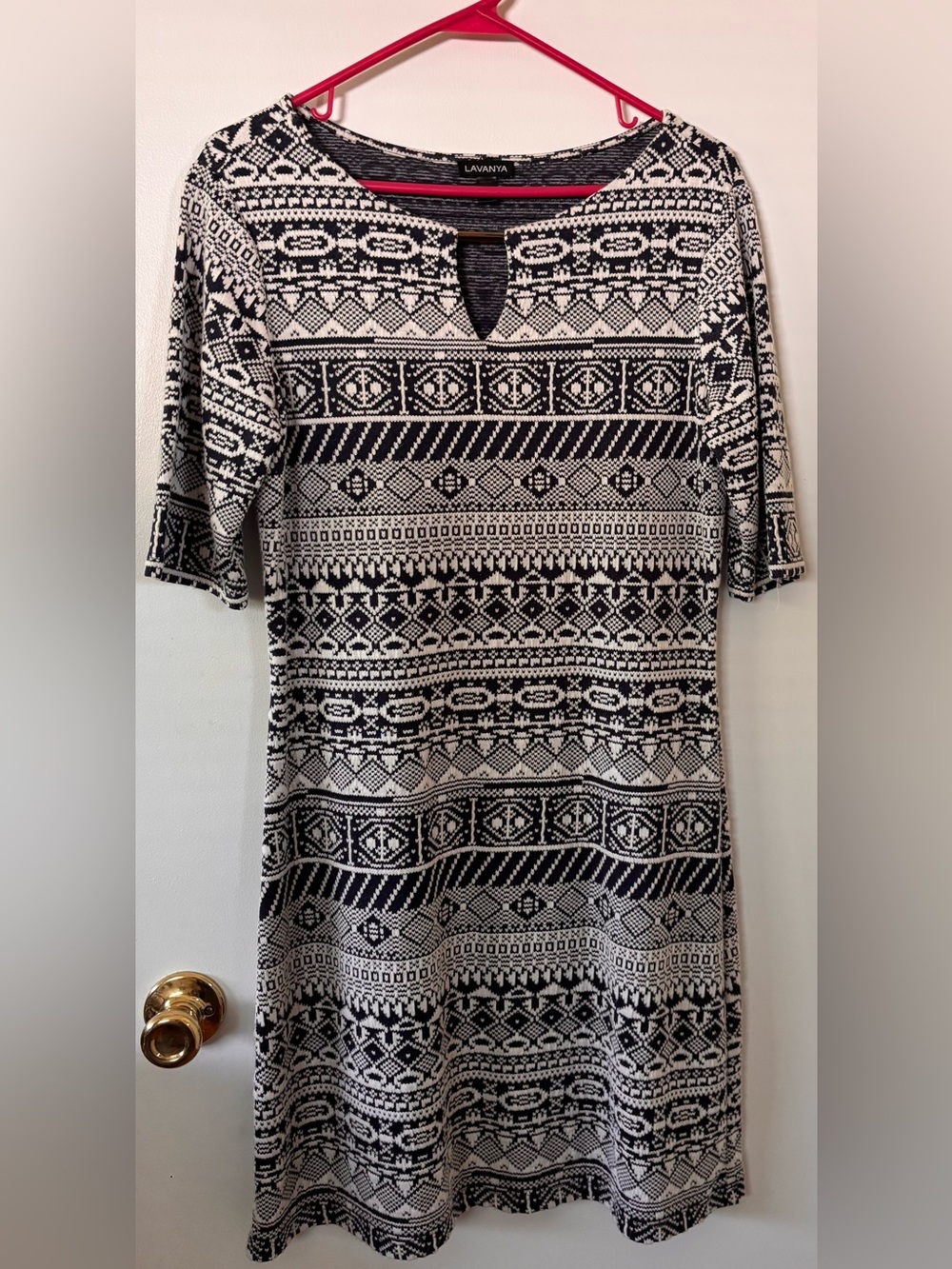 Navy & White Patterned Knit Dress